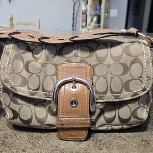 Coach Brown and Tan Signature Soho Shoulder Bag